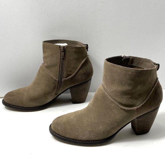 Steve Madden Milaan Suede Ankle Boots Womens 7M Taupe Leather Zip Heeled Booties - Picture 5 of 9